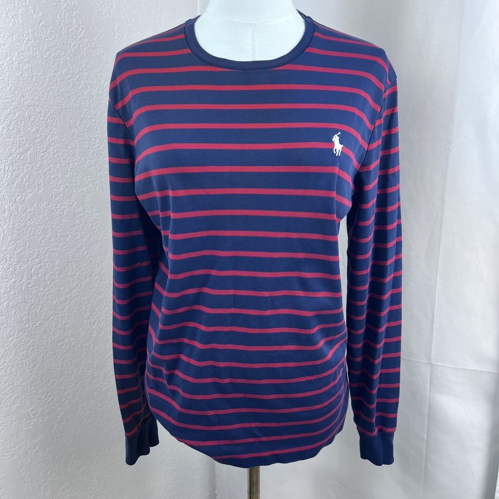 Polo Ralph Lauren Shirt Adult Medium Blue Red Striped Classic Preppy Old Money